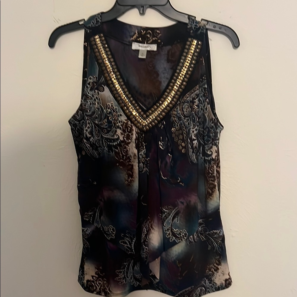 Dressbarn Black and Gold Embellished Tank Top
